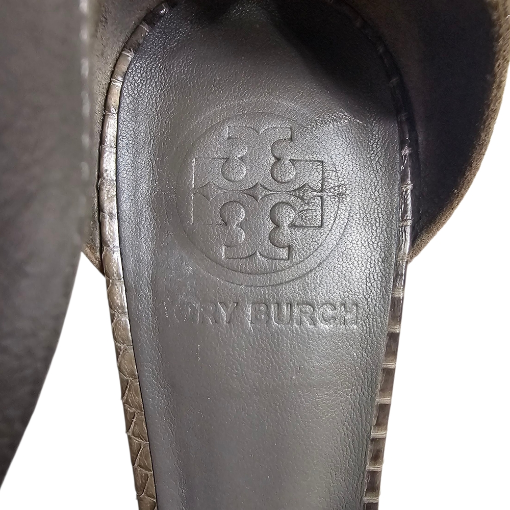 Tory Burch Gray Brown Suede Leather Animal Print Strappy Block Heels Size 9 - Picture 13 of 14